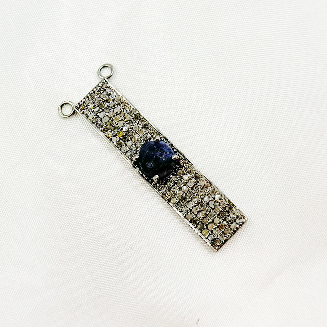 DC8. Silver Diamond and Gemstone Rectangle Connector