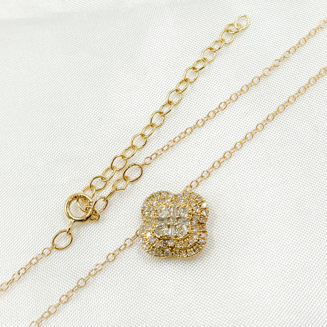 14k Solid Gold Diamond Flower Baguette Necklace. NFF71216