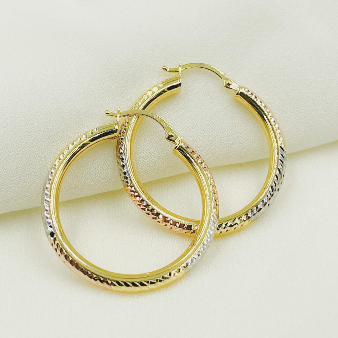 14K Tri-Tone Gold Earrings Circle Shape Hoop. GER56