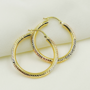 GER56. 14K Tri-Tone Gold Earrings Circle Shape Hoop