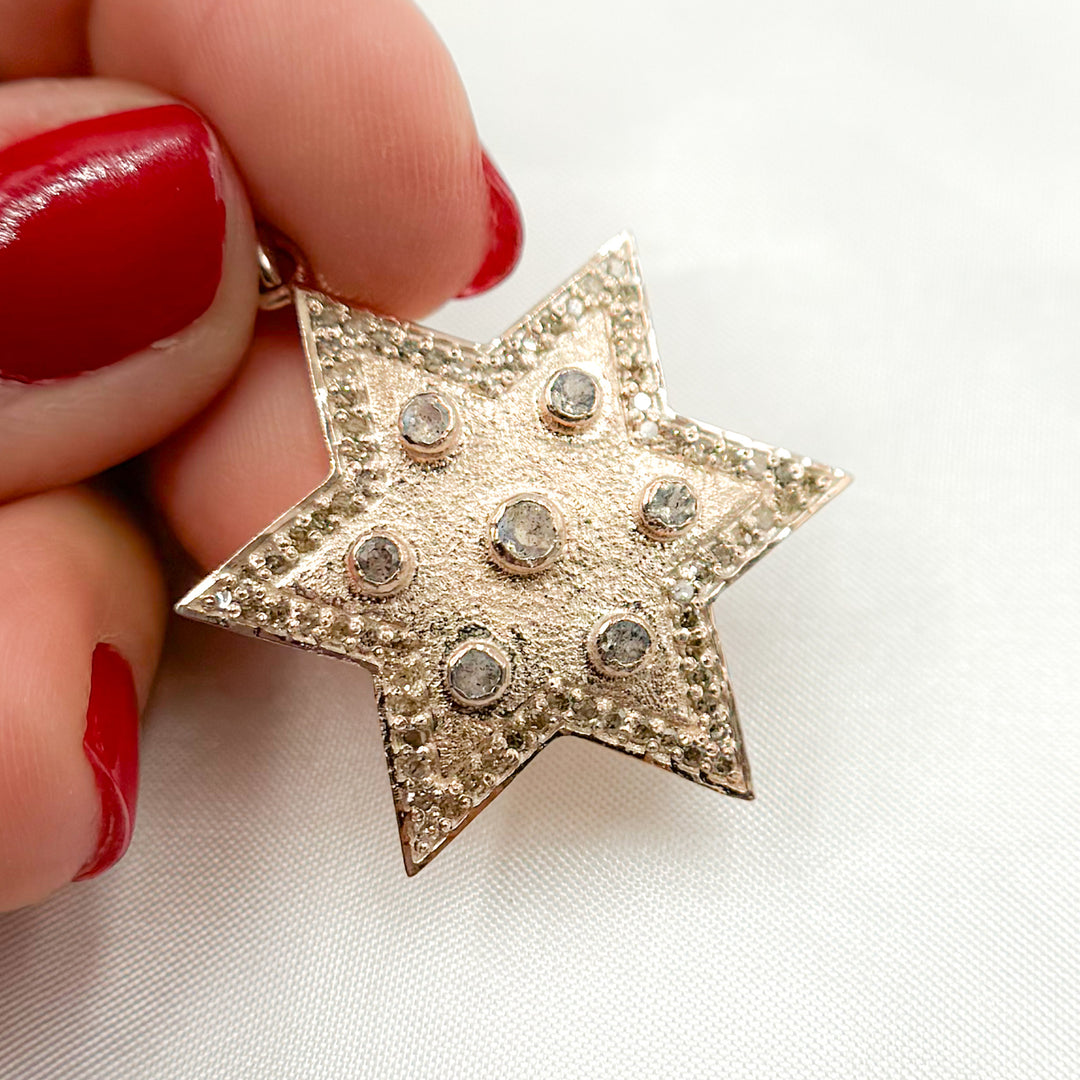 DP377. Diamond Silver Star Pendant with Gemstone