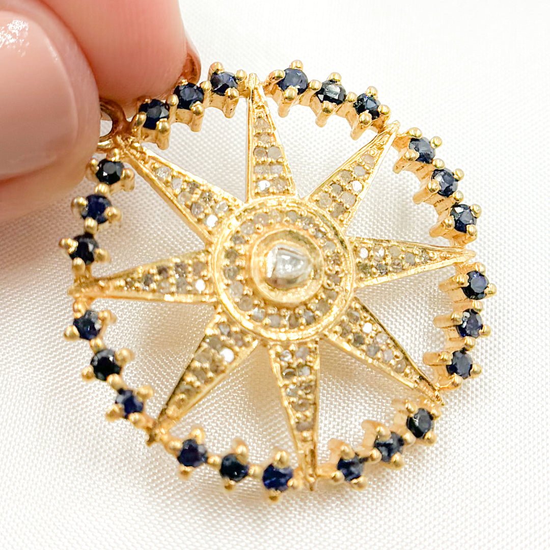 Silver Rounded Star Buy Diamond Sterling Silver Round Star Pendant with Polki
