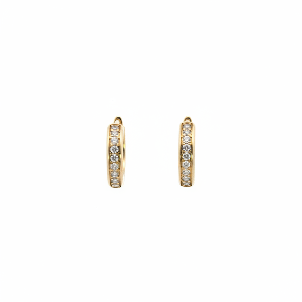 EHE56598. 14K Solid Yellow Gold Diamond Hoop Earrings