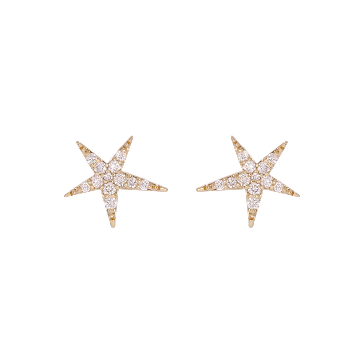 EFD54158. 14k Solid Gold Diamond Stars Stud Earrings