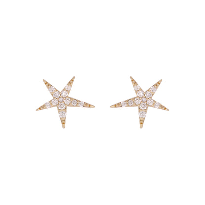 EFD54158. 14k Solid Gold Diamond Stars Stud Earrings