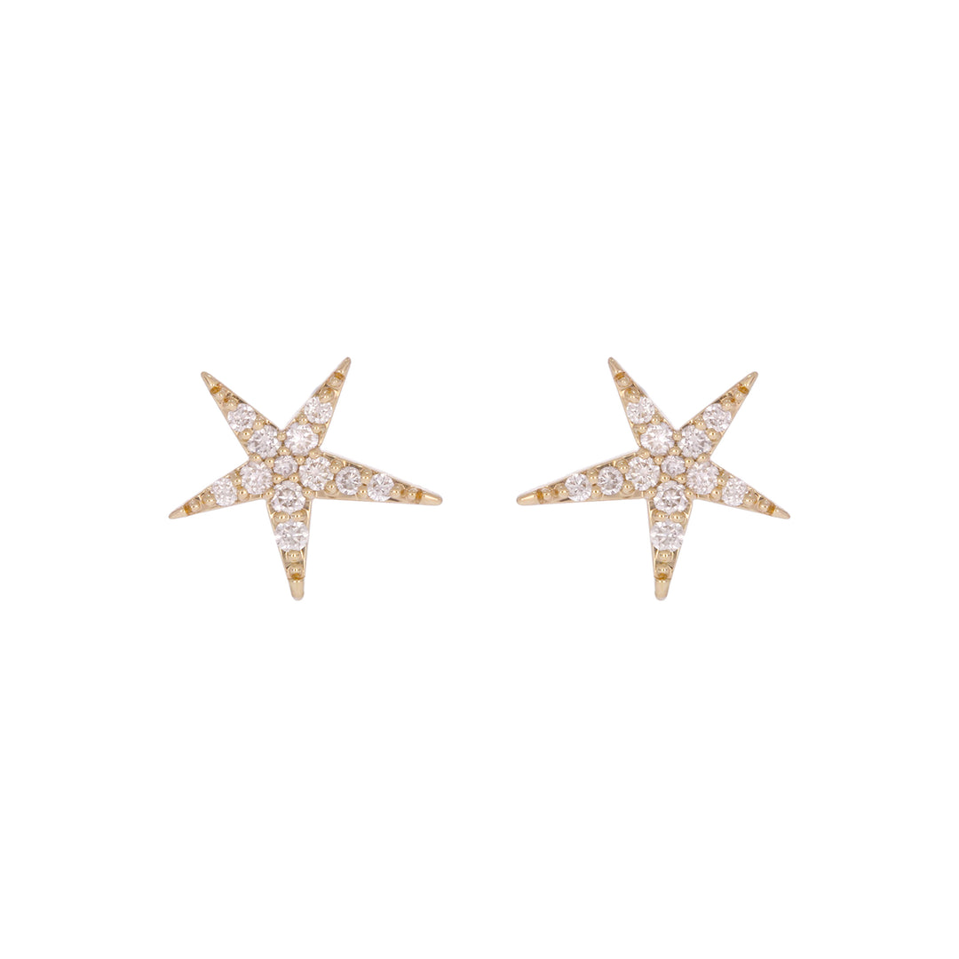 EFD54158. 14k Solid Gold Diamond Stars Stud Earrings