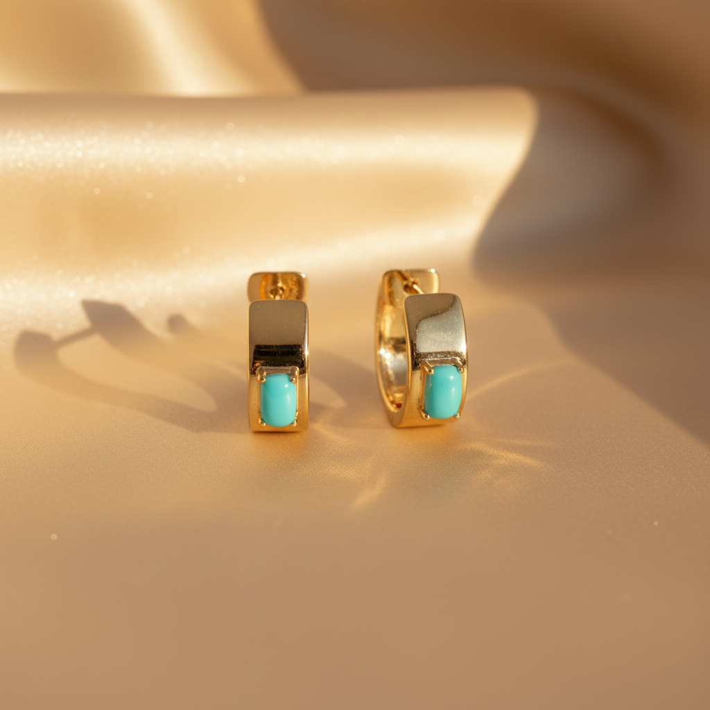 EHZ57585. 14K Solid Gold Gemstone Hoops