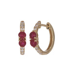 Load image into Gallery viewer, EHD57536RU. 14K Solid Yellow Gold Diamond &amp; Ruby Huggie Earrings