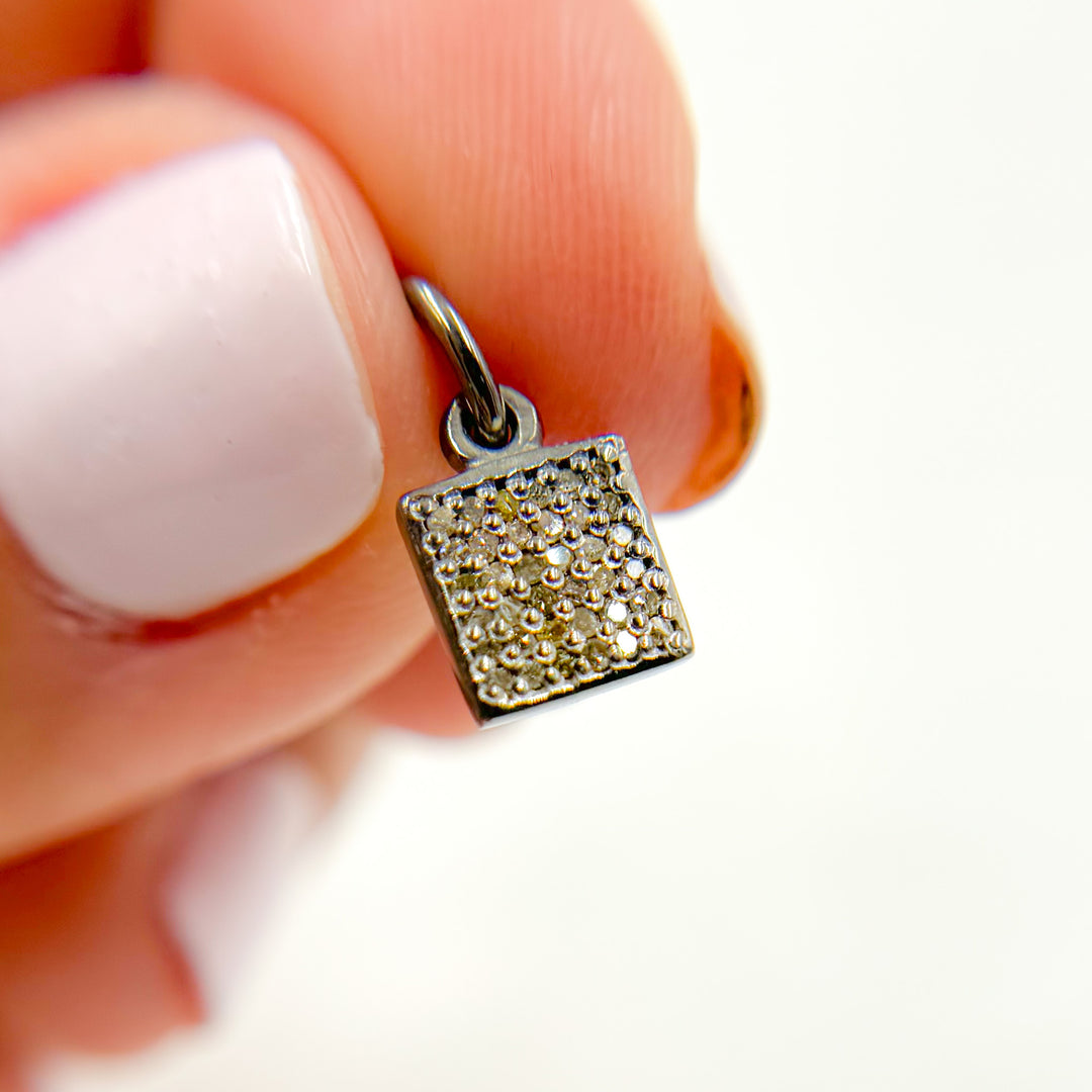 DC890. Diamond Sterling Silver Square Charm