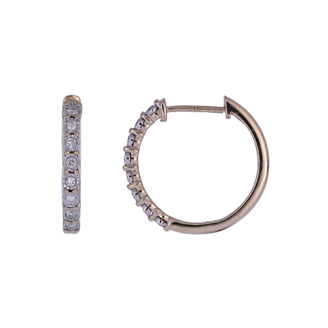 EHB56424. 14K Solid Gold Diamond Hoop Earring.