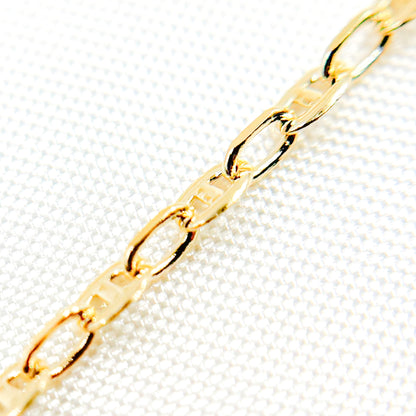 14K Solid Gold Smooth Marina and Cable Links Chain