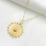 Load image into Gallery viewer, 14K Solid Gold Circle Charm with Flower in the Center in Diamond and Gemstones. GDP525
