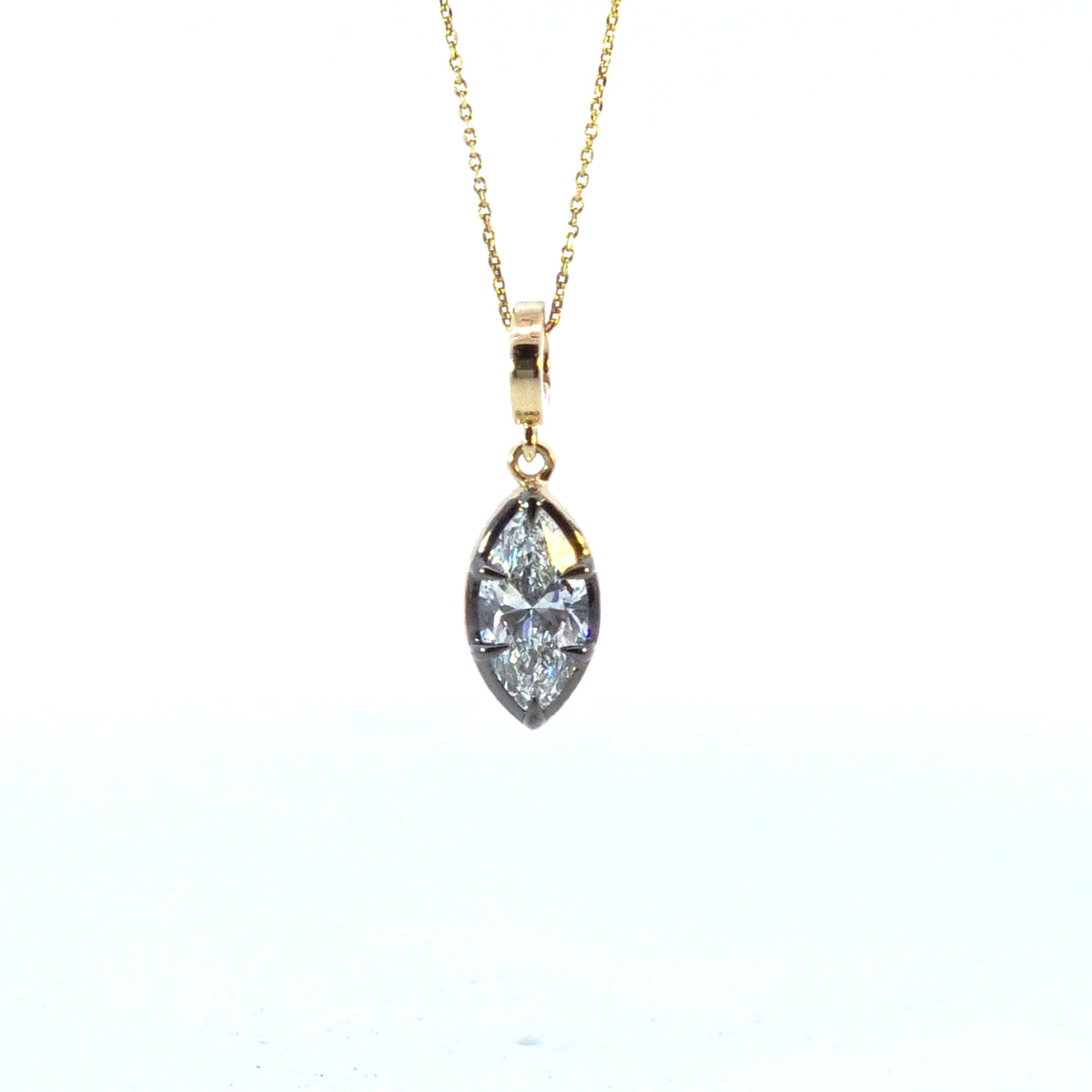 CML00353. 14K Solid Gold Marquise-Shaped Diamond Charm