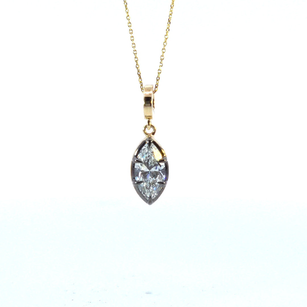 CML00353. 14K Solid Gold Marquise-Shaped Diamond Charm