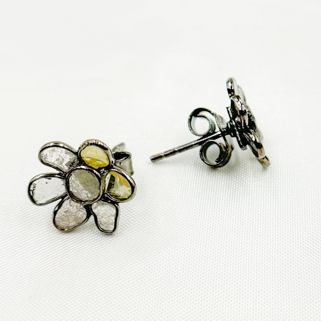 DE030. Diamond Silver Flower Studs