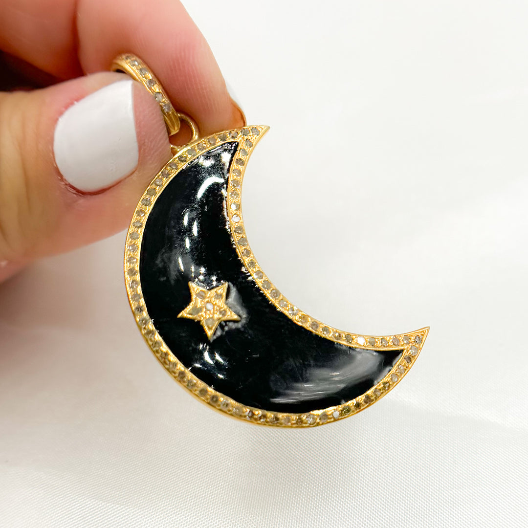 DP525A. Diamond Sterling Silver Moon Enamel Pendant