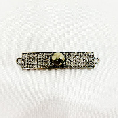 DC9. Silver Diamond and Gemstone Rectangle Connector