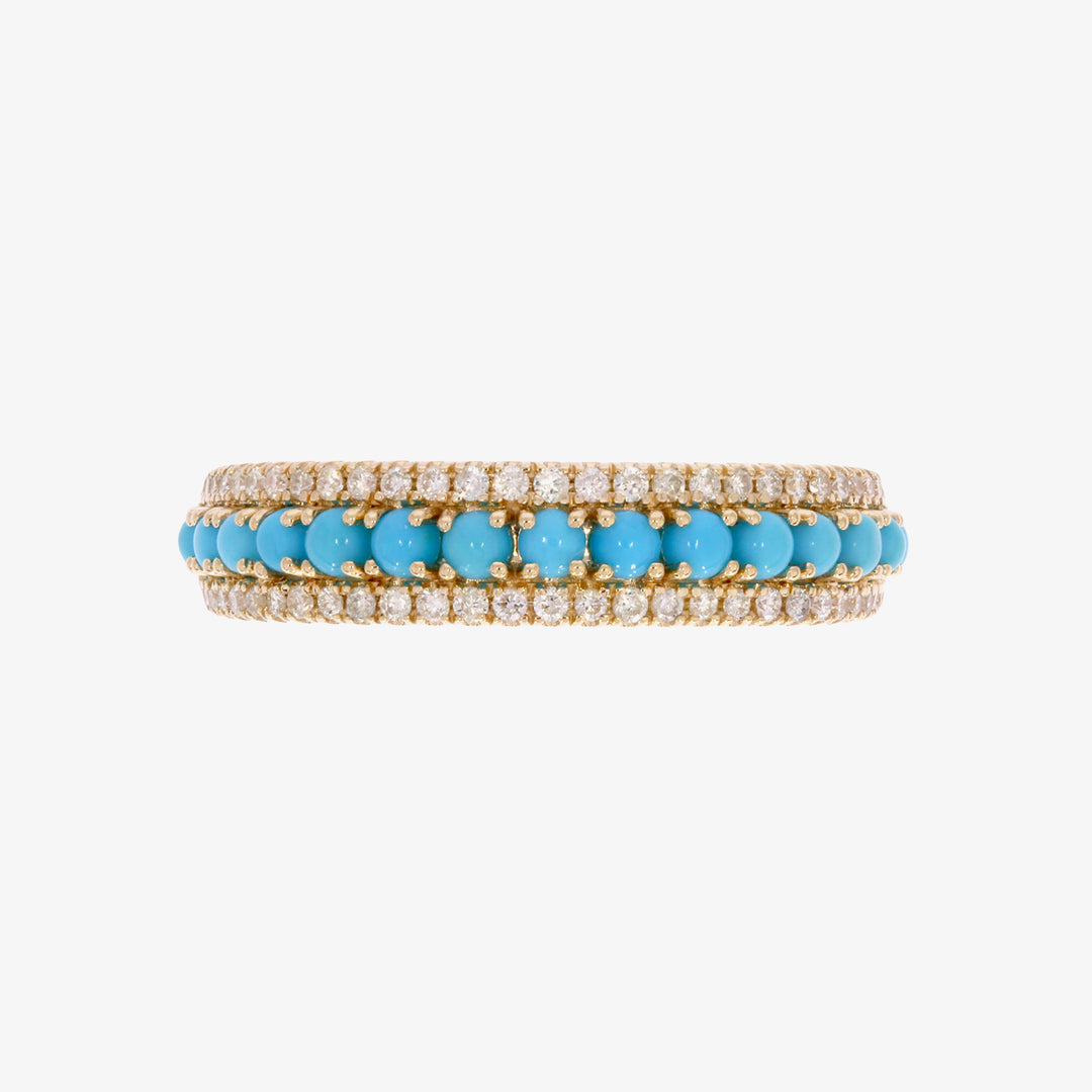 RAE02246TQ. 14k Solid Gold Turquoise and Diamond Band Ring