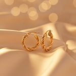 Load image into Gallery viewer, 15850004969. 14K Solid Gold Fancy Twisted Hollow Hoop Earrings