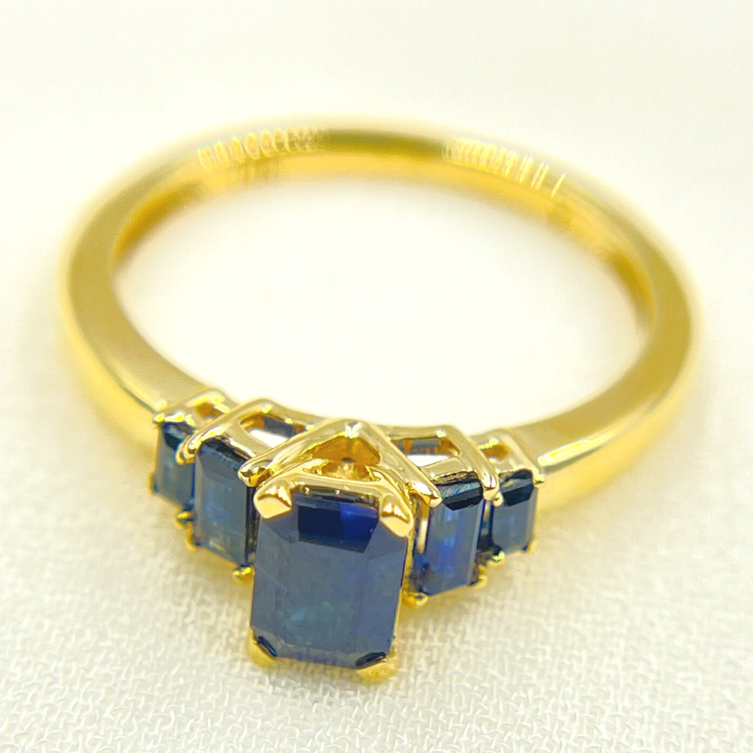 14K Solid Yellow Gold Blue Sapphire Cluster Ring. CR96102BS6X4