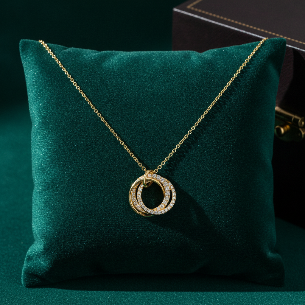 PFD33395. 14K Solid Yellow Gold Diamond Fancy Circle Necklace