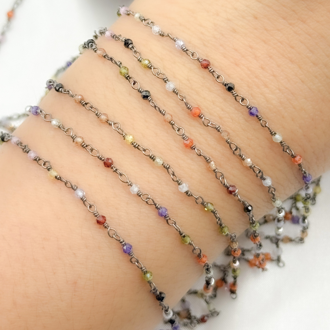 MCZ7. Multi Color Cubic Zirconia Oxidized Wire Chain