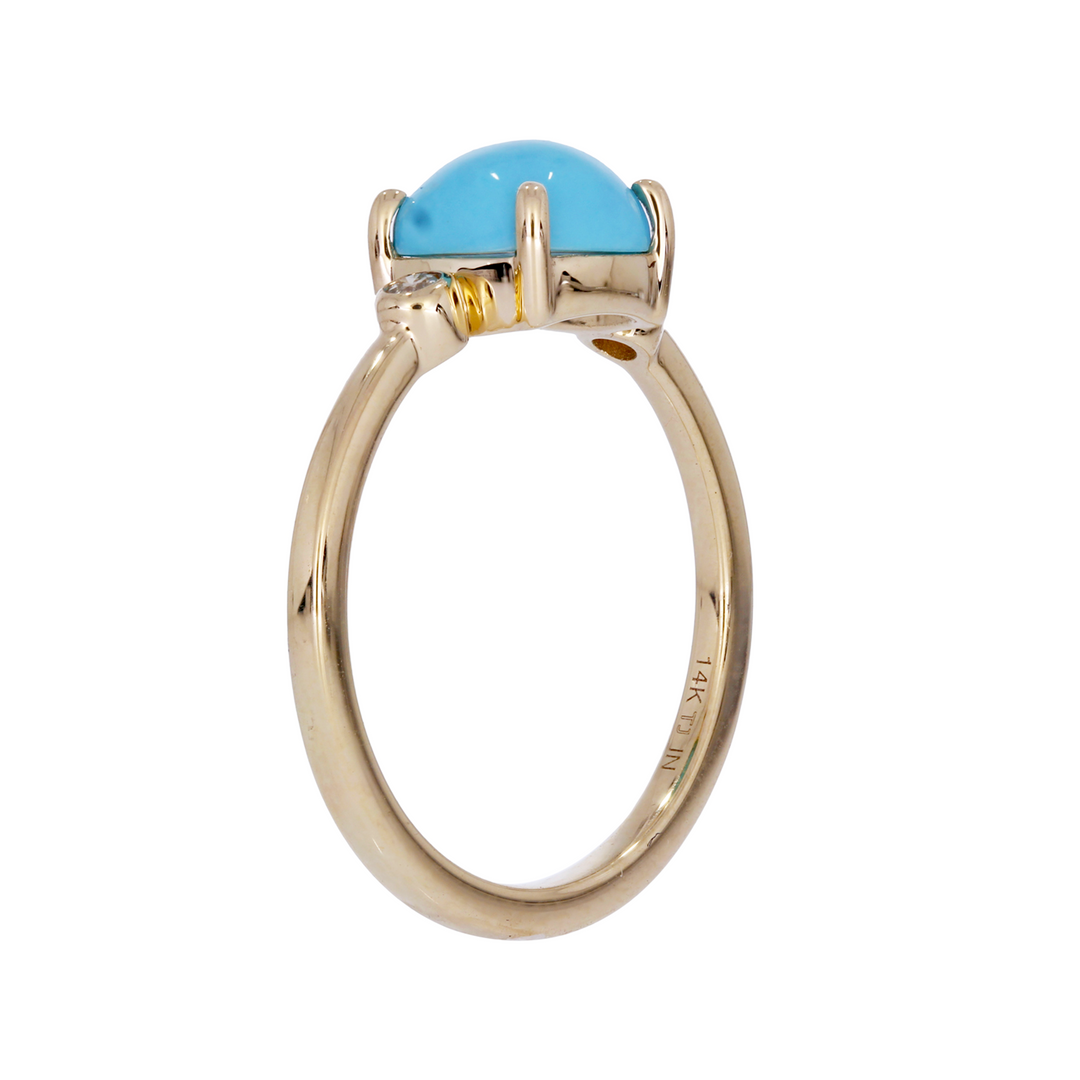 CR96846TQ7. 14k Solid Gold Turquoise and Diamond Fancy Ring