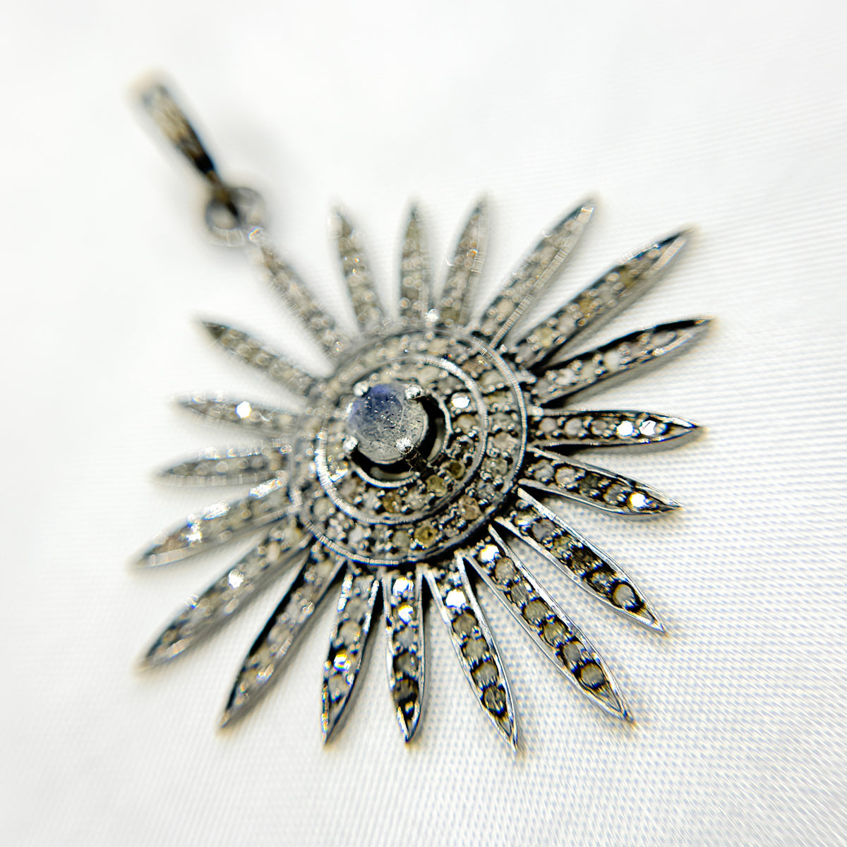DP065. Diamond Sterling Silver Sun Pendant with Gemstone