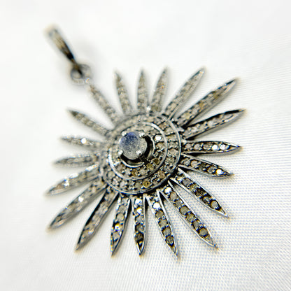 DP065. Diamond Sterling Silver Sun Pendant with Gemstone
