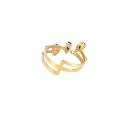 14k Solid Gold Blue Sapphire and Diamond 3 Drops Ring.