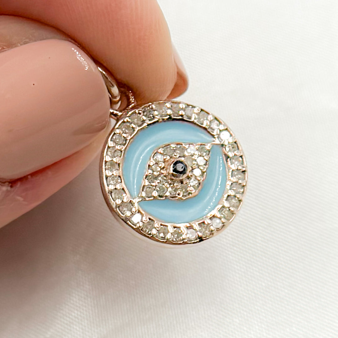 DC241A. Diamond Sterling Silver Round Eye Enamel Charm with Gemstone