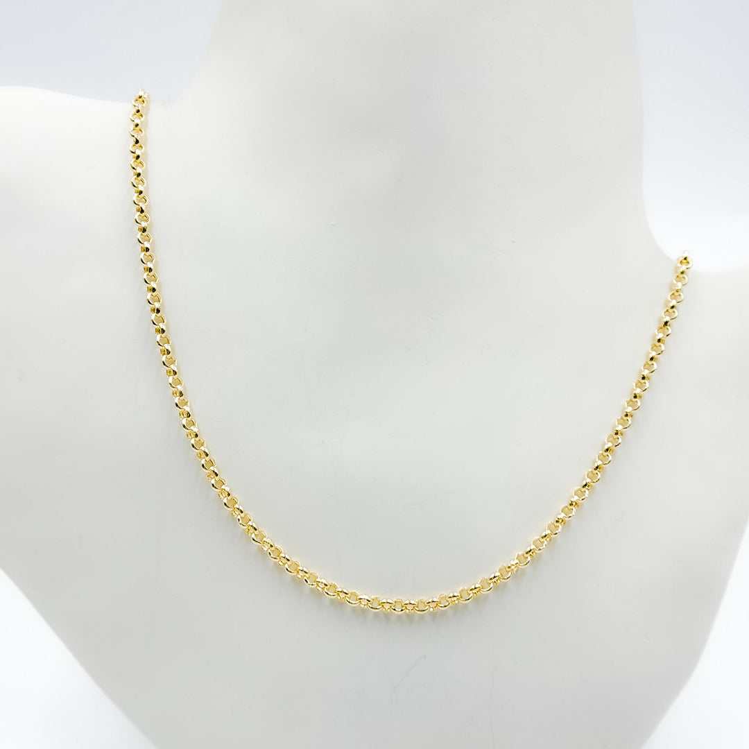 000HVR0344000. 14K Solid Yellow Gold Round Rolo Hollow Chain Necklace