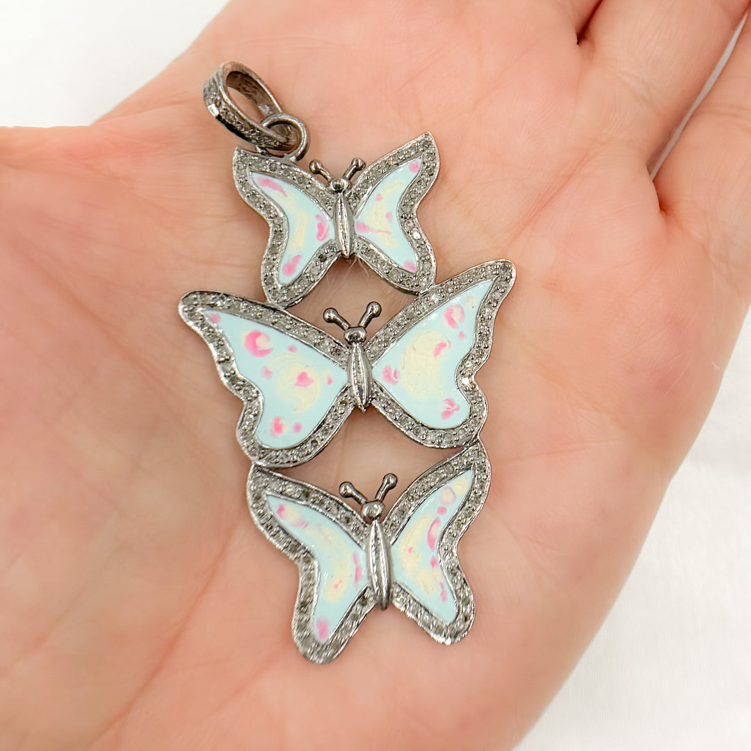 DP388A. Diamond Sterling Silver Butterfly Enamel Pendant