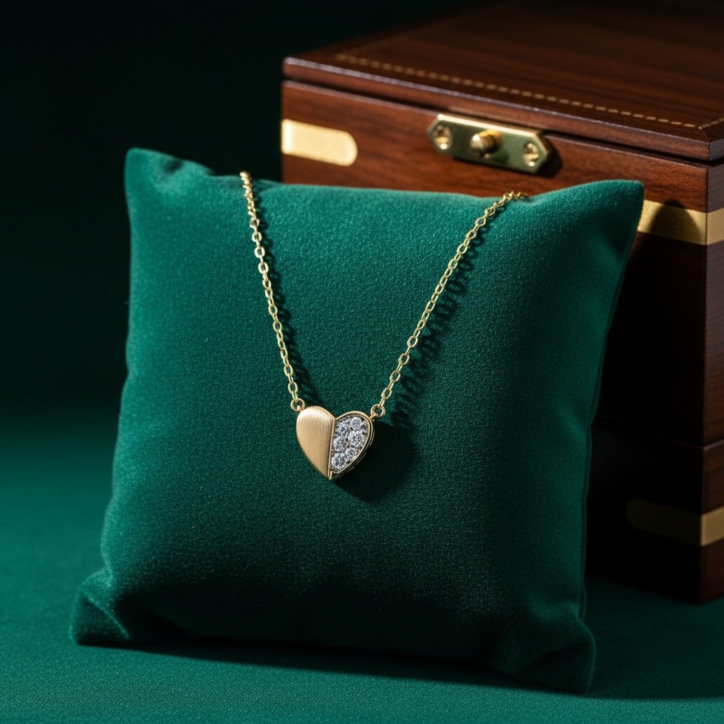 NFB72397. 14K Solid Gold Diamond Heart Necklace