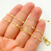 14K Solid Yellow Gold Oval Flat Link Diamond Cut Marina Link Chain