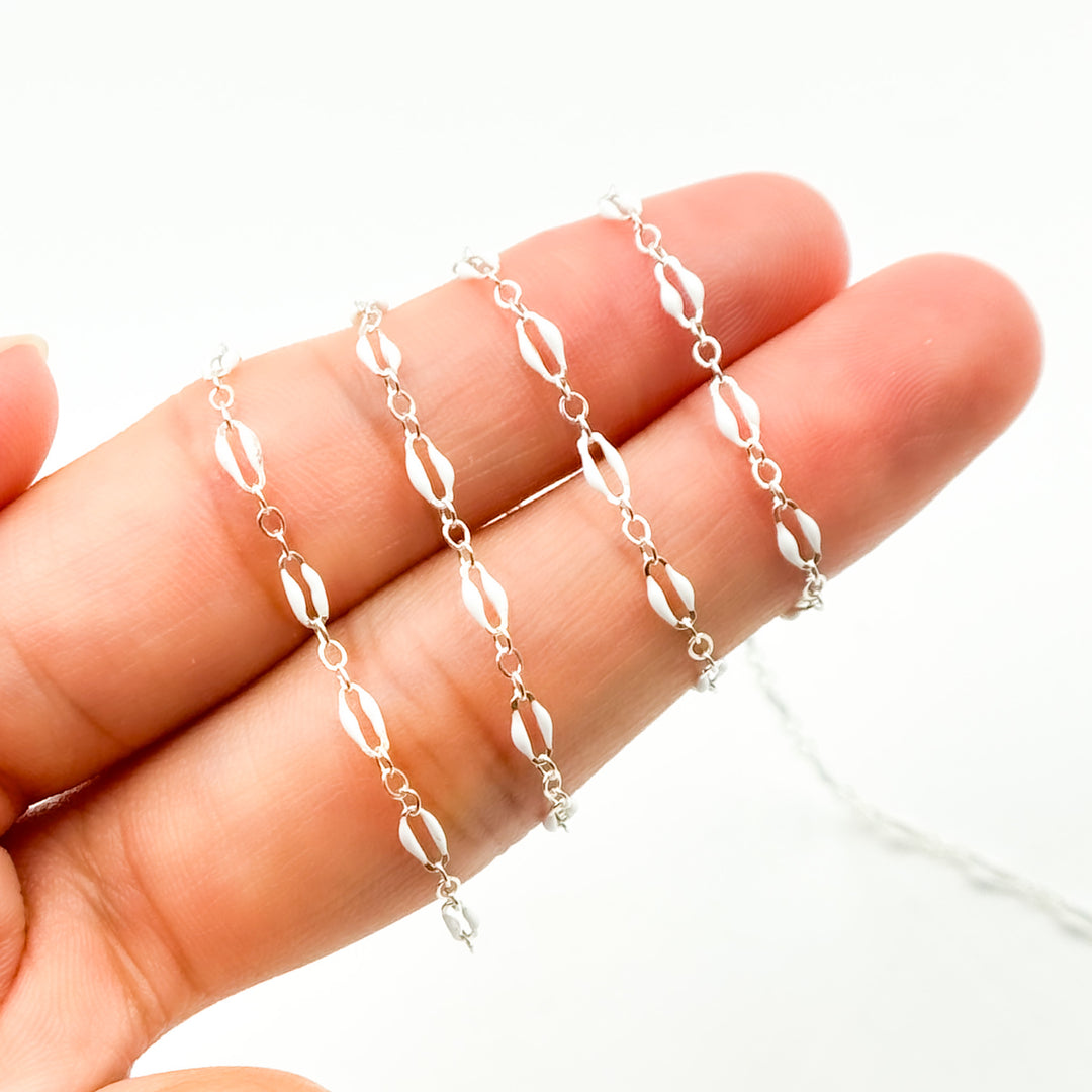 70/1003FSS. 925 Sterling Silver Enamel Flat Marina Chain