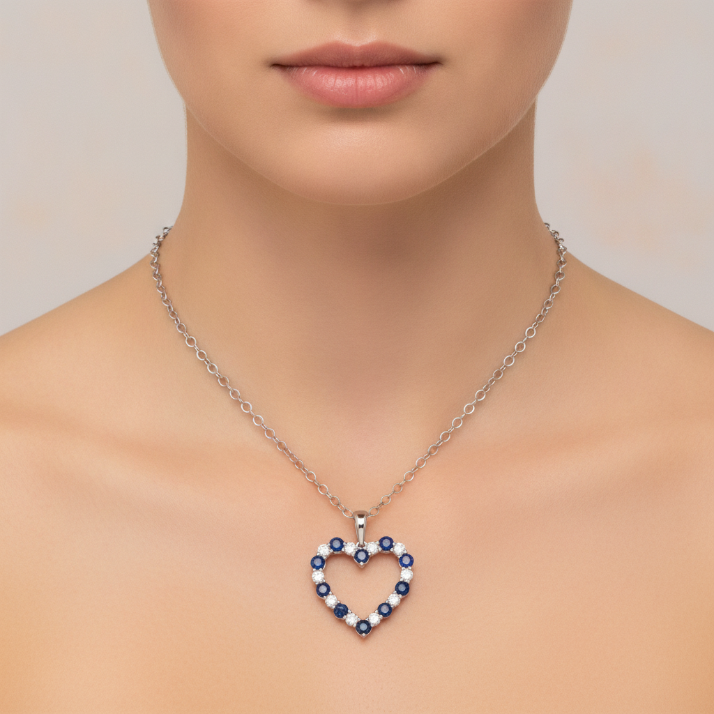 PHD38921. 14K Solid Gold Diamond and Gemstone Heart Shape Necklace