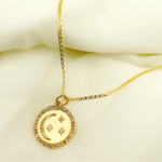 Load image into Gallery viewer, 14K Solid Gold with Diamonds Circle Charm with Moon and Squares in the Center. GDP72
