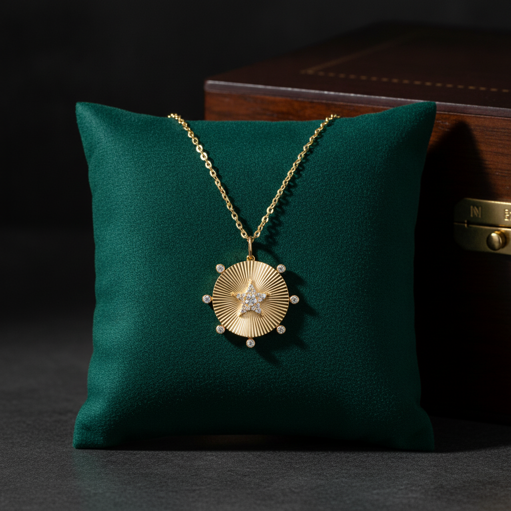 PFC33230. 14K Solid Gold Diamond Star Necklace