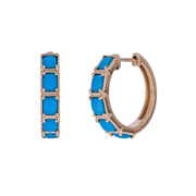 EHZ57617TQ. 18K Solid Gold Turquoise Round Hoop Earrings
