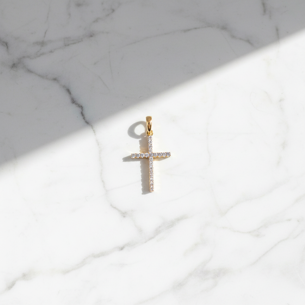 PN115432Y14DI1. 14K Solid Gold Cross Diamond Charm