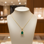 Load image into Gallery viewer, CMA00343EM. 14K Solid Gold Drop-Shaped Emerald and Diamond Charm