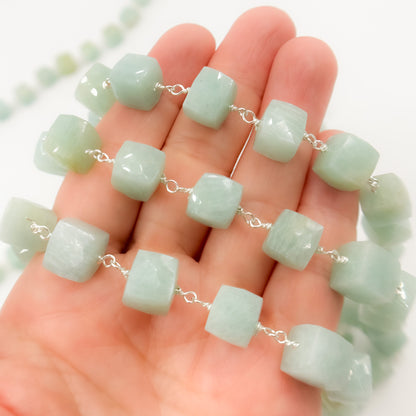 Shop Amazonite Cube Faceted Sterling Silver Wire Chain