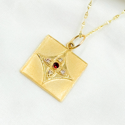 GDP335. 14K Solid Gold Charm Square Pendant with Diamonds