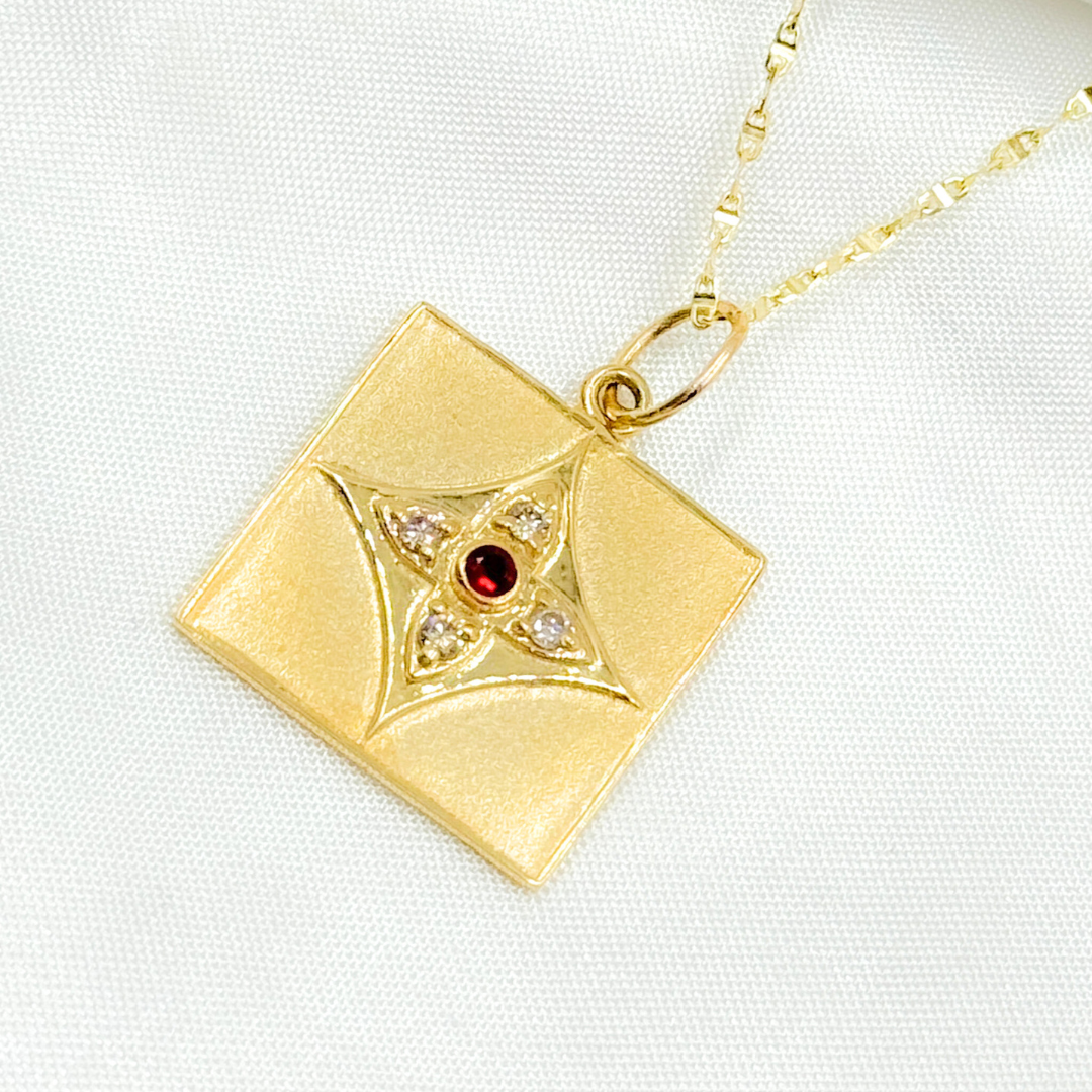 14K Solid Gold Charm Square Pendant with Diamonds. GDP335