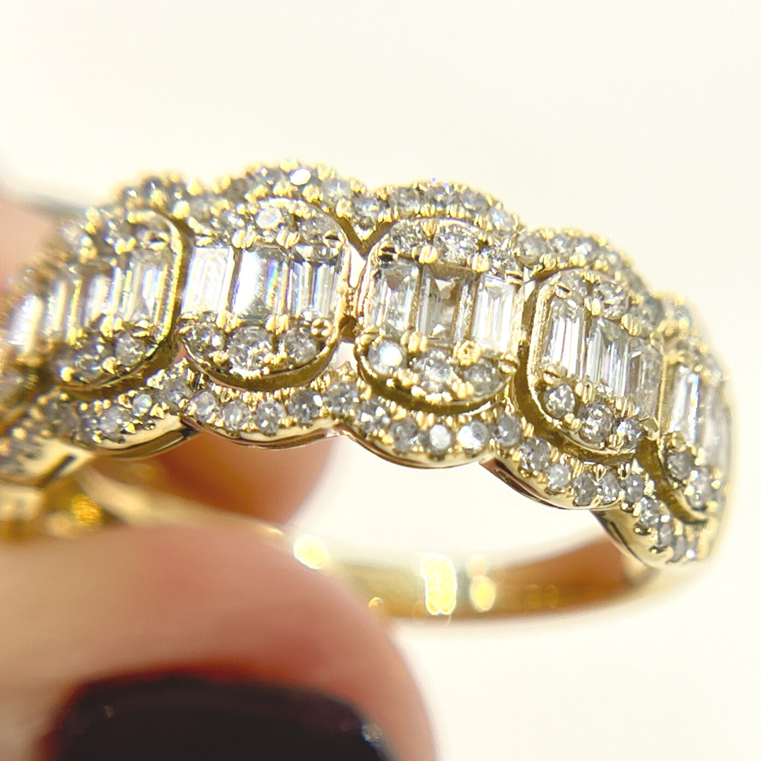 14K Solid Yellow Gold Diamond Band Ring. RAK01367