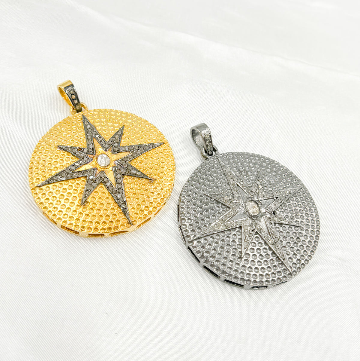 DP364. Diamond Sterling Silver Round Star Pendant