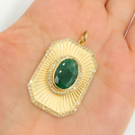 Load image into Gallery viewer, 14K Gold Rectangular Shape Charm with Emerald Stone in the center. KG151
