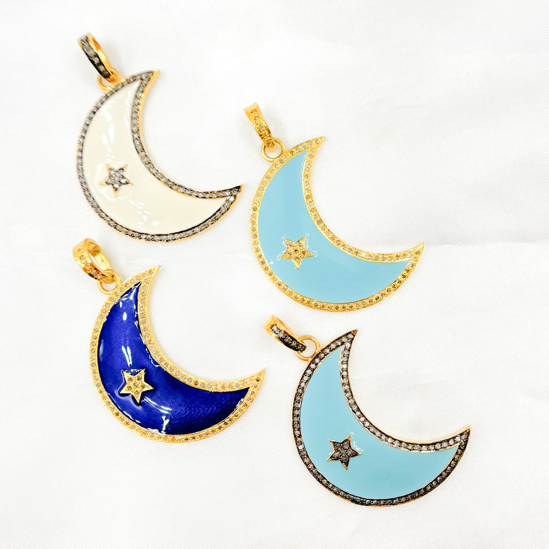 DP525A. Diamond Sterling Silver Moon Enamel Pendant