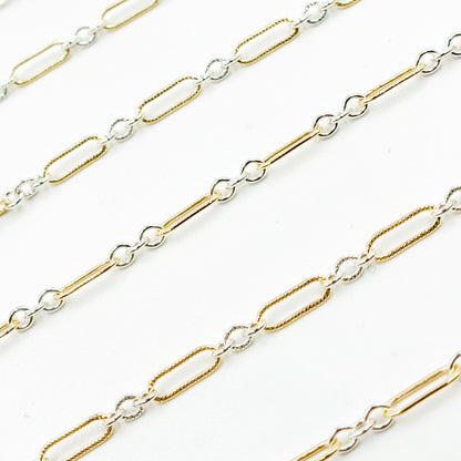 XM/1931K/SP. 14K Gold Filled and Sterling Silver Knurled Link Chain